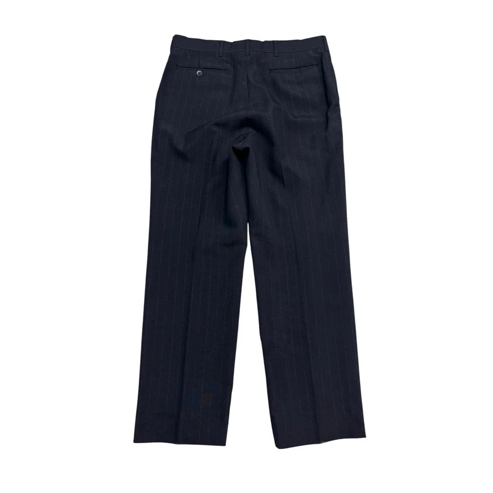 vtg 90s Haggar 40R 34x40 Navy Blue Stripe 2pc Pant Suit Flat Front USA Made